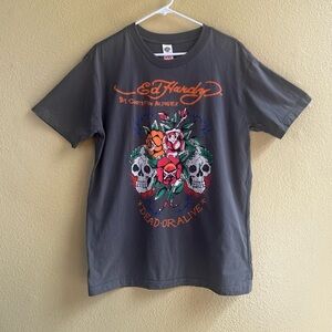Ed Hardy Vintage Y2K “Love Never Dies” Gray Short Sleeve Size XXL EUC!